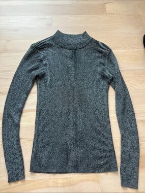 Silver & Black Ribbed Turtle Neck Women's Sweater